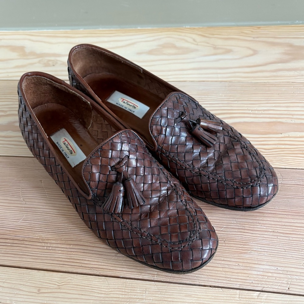 Vintage Talbots Brown Woven Leather Tassel Loafers